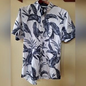 Fried Denim Mens Slim Fit Black/White Short Sleeve Hawaiian Shirt Size M